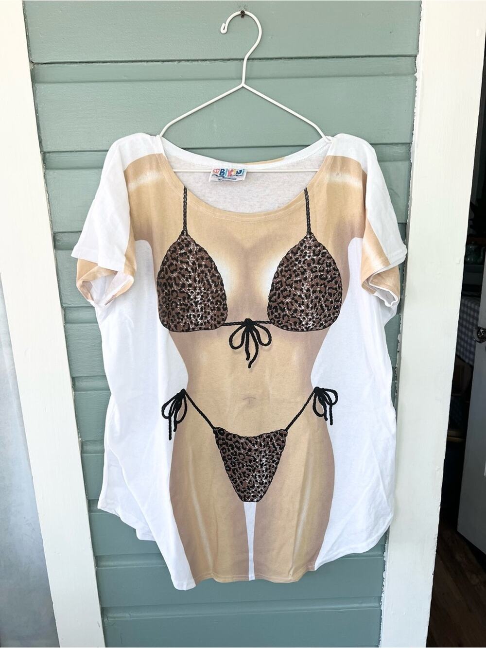 Vintage 90s LA Imprints leopard bikini body t shirt mini dress one size novelty